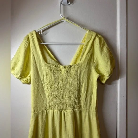 Gap Linen Cotton Blend Cottagecore Yellow Midi A Line Short Sleeve Dress 4 Tall - Picture 8 of 12